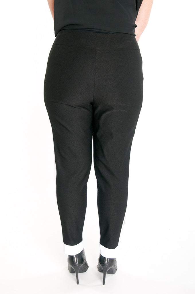 Black and white trimmed ankle pant