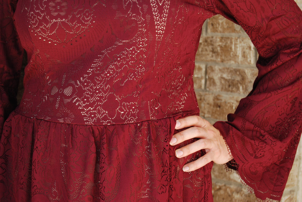 Layered Lace Burgundy Fit and Flare