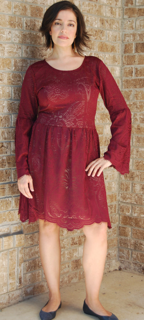 Layered Lace Burgundy Fit and Flare