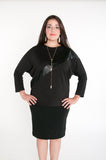 Black leather panel knit top