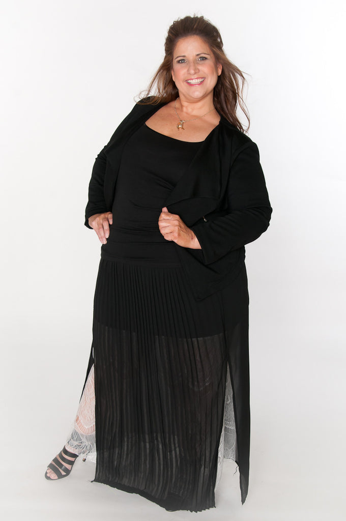 Black pleats and lace maxi skirt